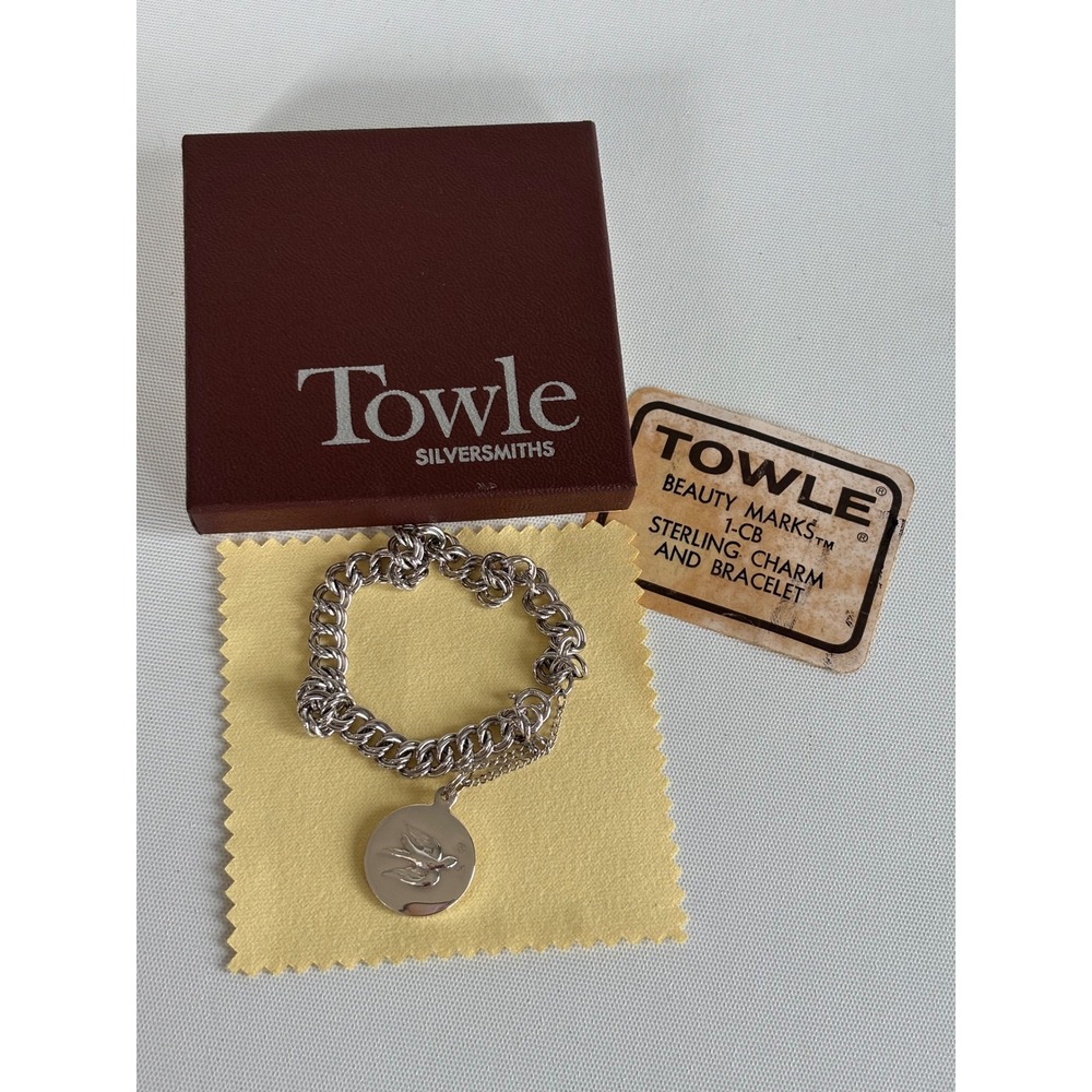 Towle Silversmiths Sterling Silver Bird Charm Bracelet Beauty Marks 1-CB Vintage